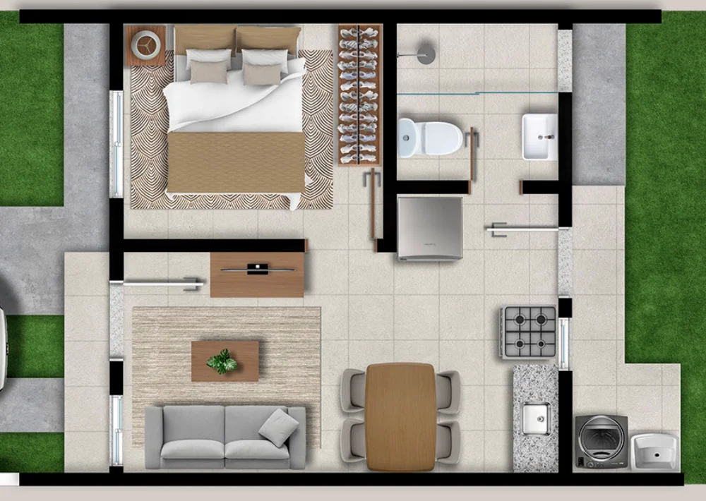 Planta: Casa 1 dormitório · 31,43 m² de área privativa